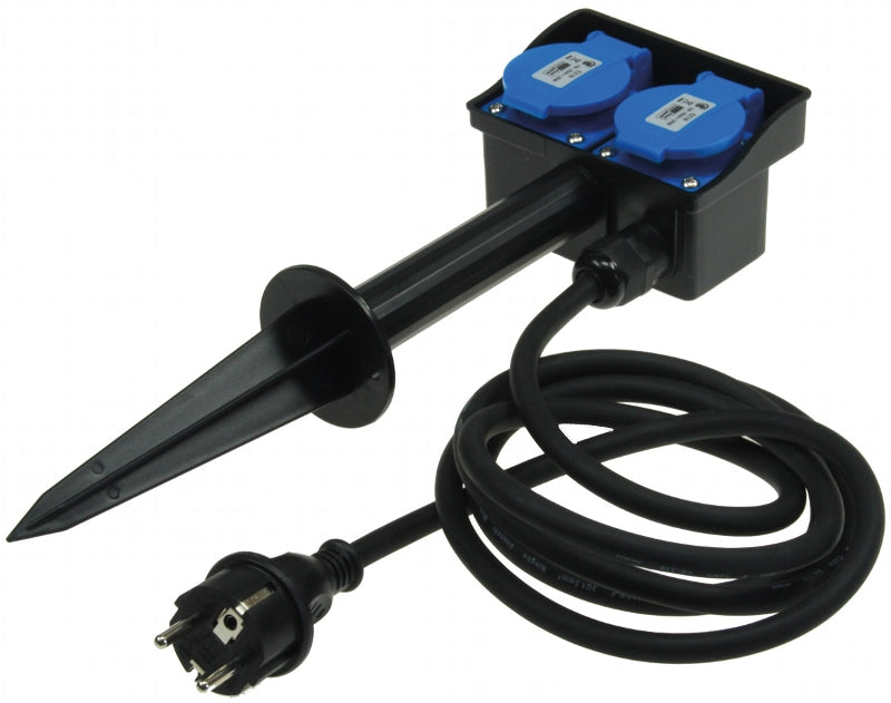 Gartensteckdose mit Erdspieß, 2-fach IP44, 1,4m Kabel