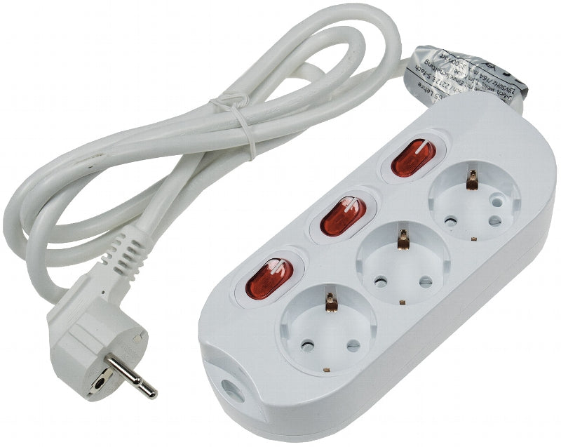 Tischsteckdose mit Einzelschaltung 3-fach, weiß, 1,5m Kabel