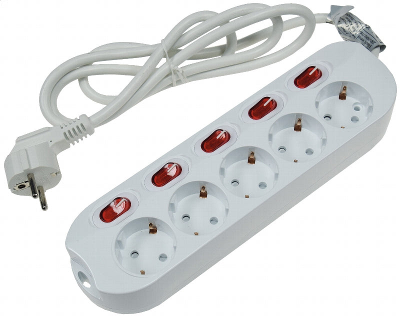 Tischsteckdose mit Einzelschaltung 5-fach, weiß, 1,5m Kabel