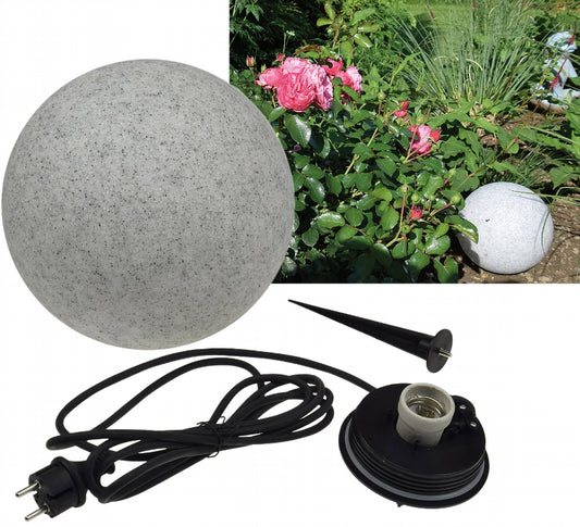 Garten Kugelleuchte Erdspieß "Granit-28" IP44, 230V, 1,5m Kabel, E27 Fassung