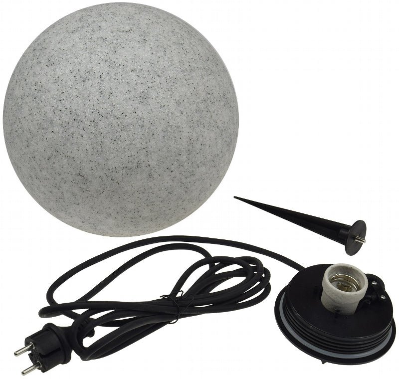 Garten Kugelleuchte Erdspieß "Granit-28" IP44, 230V, 1,5m Kabel, E27 Fassung