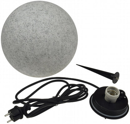Garten Kugelleuchte Erdspieß "Granit-28" IP44, 230V, 1,5m Kabel, E27 Fassung