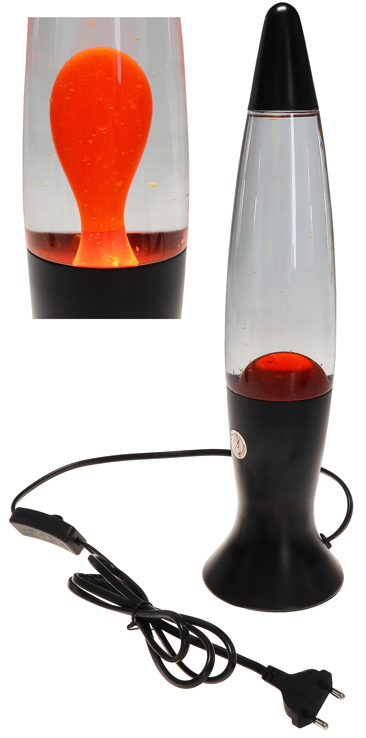 Lavalampe schwarz orange / klar 40 cm