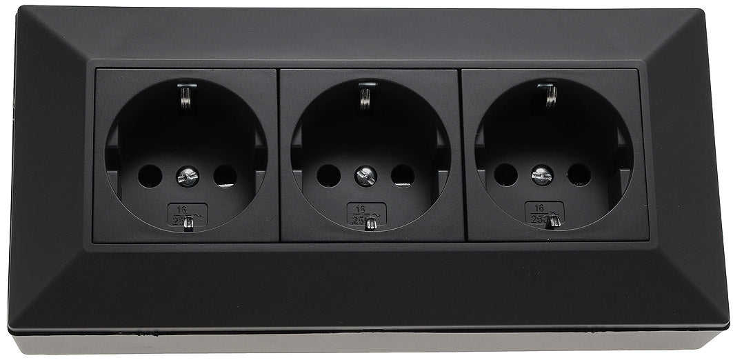 Steckdosenblock 3-fach Ecksteckdose Küchen Steckdose mit 1,5m Kabel Vormontiert Aufbaumontage Aufbausteckdose  I 90° Winkel für Eck- & Unterbaumontage I 230V Steckdosenblock für Arbeitsplatte Werkstatt Nachttisch I schwarz