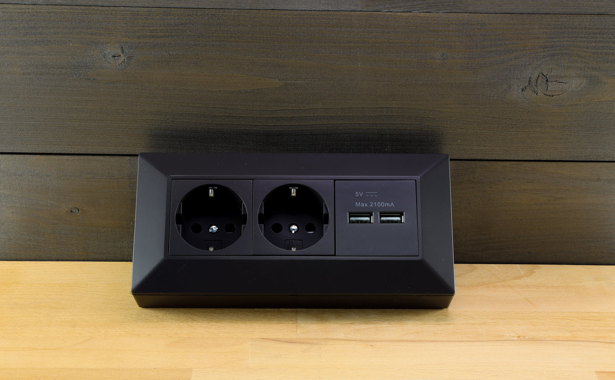 Steckdosenblock 2-fach + 2x USB 1,5m Kabel schwarz