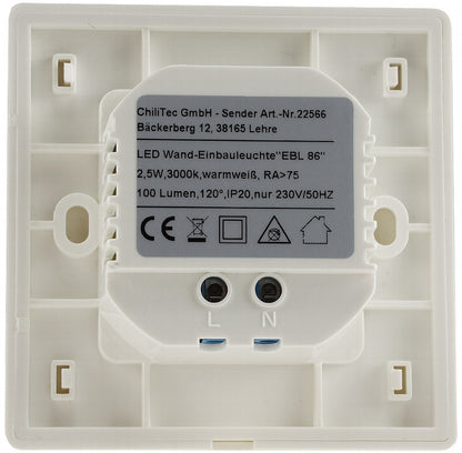 LED Wand-Einbauleuchte "EBL 86" 2,5W, 3000k, warmweiß, Rahmen cremeweiß