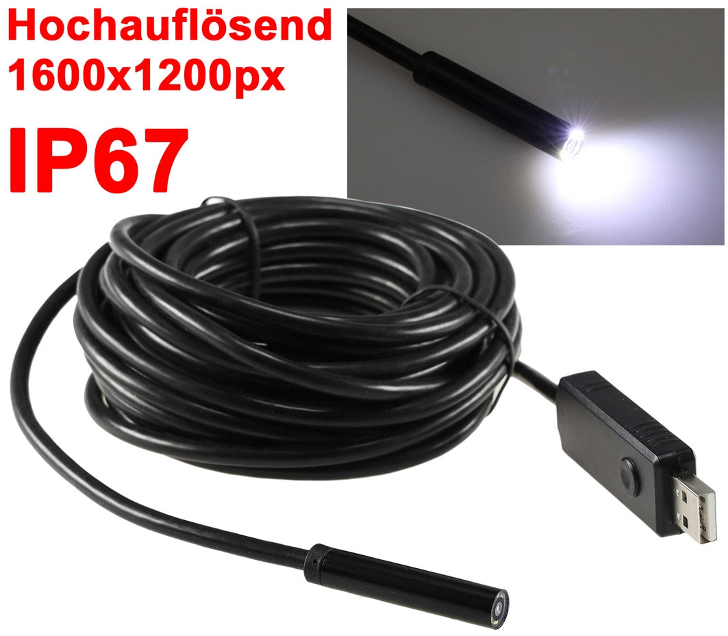 Endoskopkamera USB mit 7m Kabel HD Auflösung 1600x1200, IP67 wasserfest