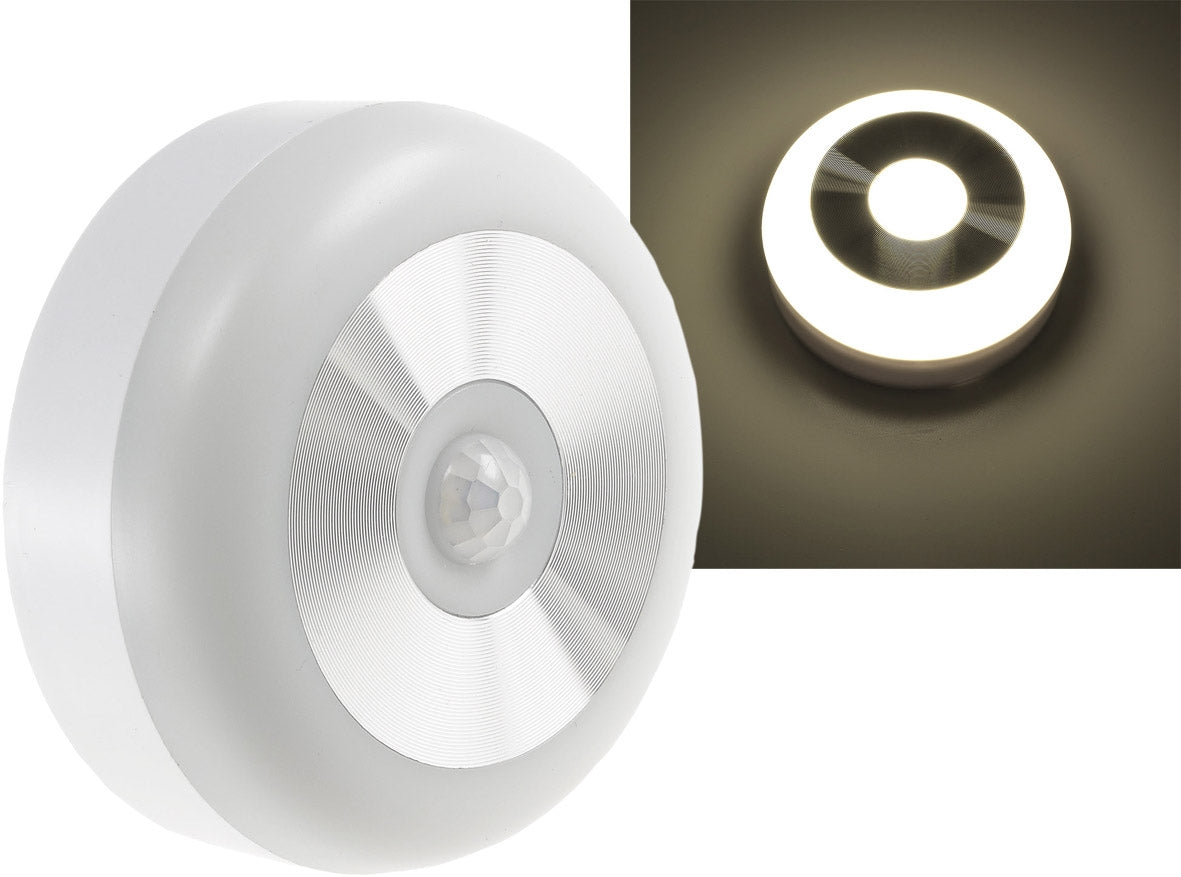 LED Leuchte mit PIR Bewegungsmelder ØxH 70x25mm, 3x AAA, warmweiß
