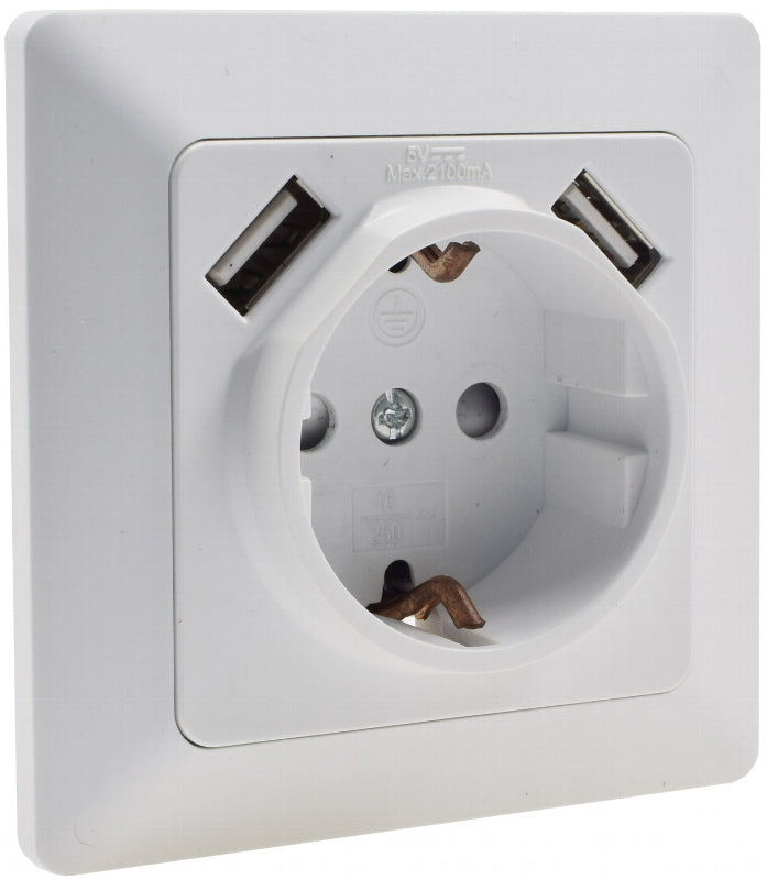 MILOS Schutzkontakt-Steckdose, weiß matt 250V~/ 16A, UP, 2x USB Buchse je 5V/1A