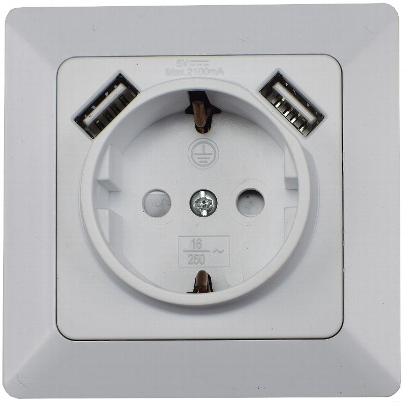 MILOS Schutzkontakt-Steckdose, weiß matt 250V~/ 16A, UP, 2x USB Buchse je 5V/1A