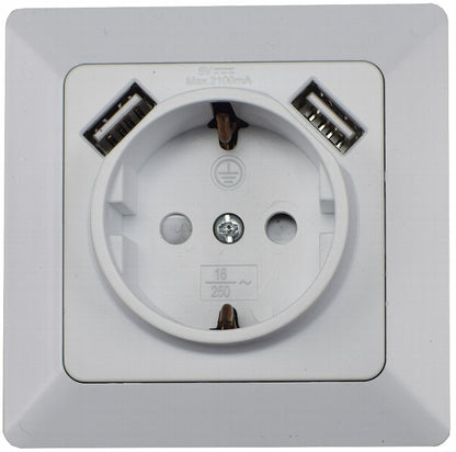 MILOS Schutzkontakt-Steckdose, weiß matt 250V~/ 16A, UP, 2x USB Buchse je 5V/1A