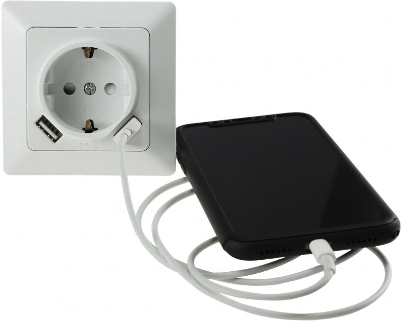 MILOS Schutzkontakt-Steckdose, weiß matt 250V~/ 16A, UP, 2x USB Buchse je 5V/1A