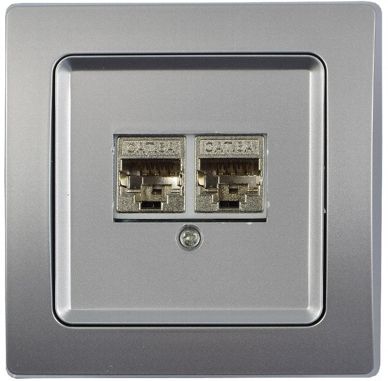 DELPHI Netzwerk-Dose 2x CAT6 inkl. Rahmen, UP, silber