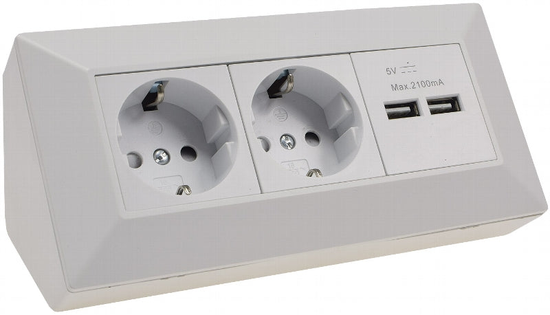 2-fach Steckdosenblock + 2x USB, weiß ma 250V~/ 16A, Aufbaumontage