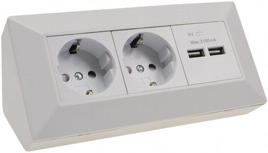 2-fach Steckdosenblock + 2x USB, weiß ma 250V~/ 16A, Aufbaumontage