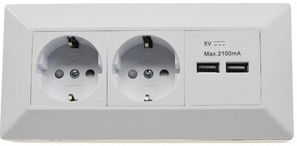 2-fach Steckdosenblock + 2x USB, weiß ma 250V~/ 16A, Aufbaumontage