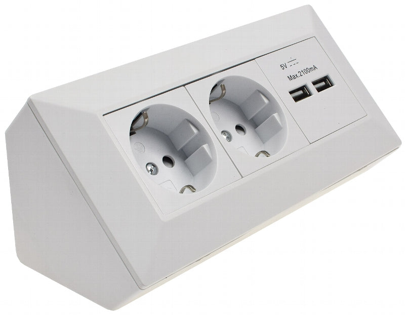 2-fach Steckdosenblock + 2x USB, weiß ma 250V~/ 16A, Aufbaumontage