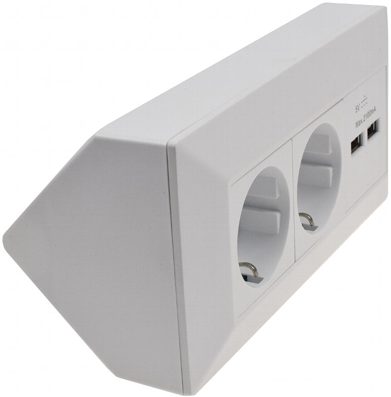 2-fach Steckdosenblock + 2x USB, weiß ma 250V~/ 16A, Aufbaumontage