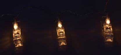 LED Lichterkette mit 20 Foto-Clips warmweiß, transp. Kabel, Batteriebetrieb
