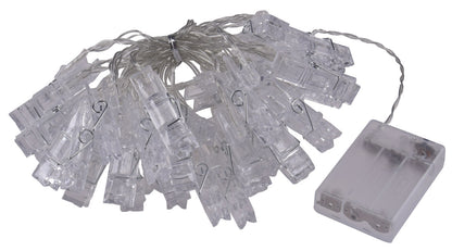 LED Lichterkette mit 40 Foto-Clips warmweiß, transp. Kabel, Batteriebetrieb