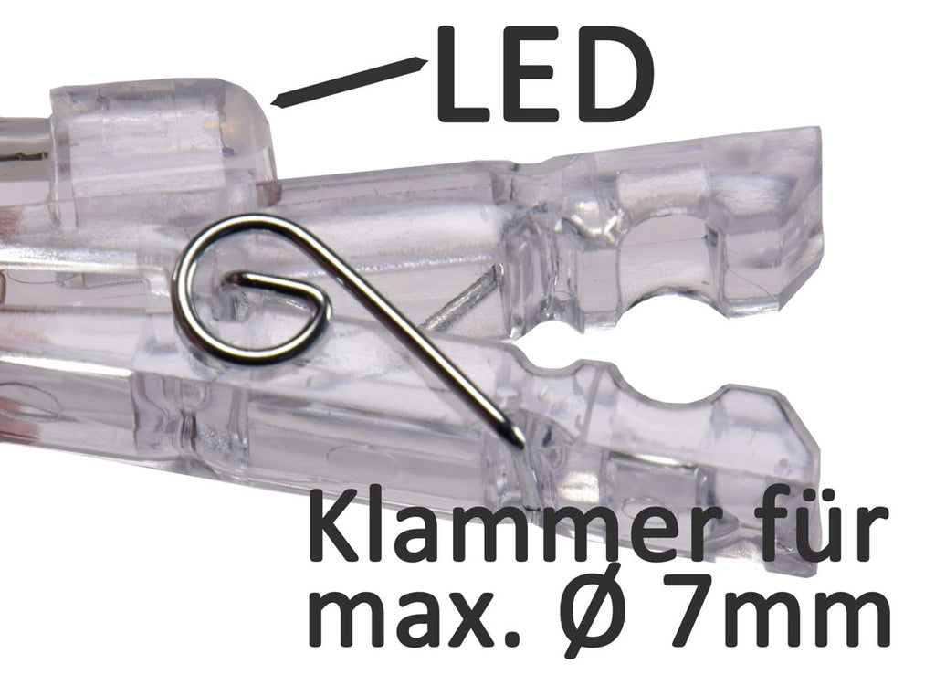 LED Lichterkette mit 40 Foto-Clips warmweiß, transp. Kabel, Batteriebetrieb