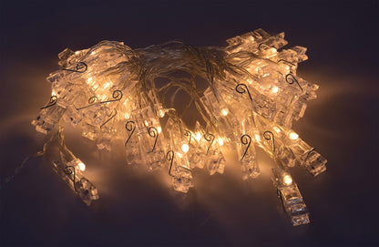 LED Lichterkette mit 40 Foto-Clips warmweiß, transp. Kabel, Batteriebetrieb