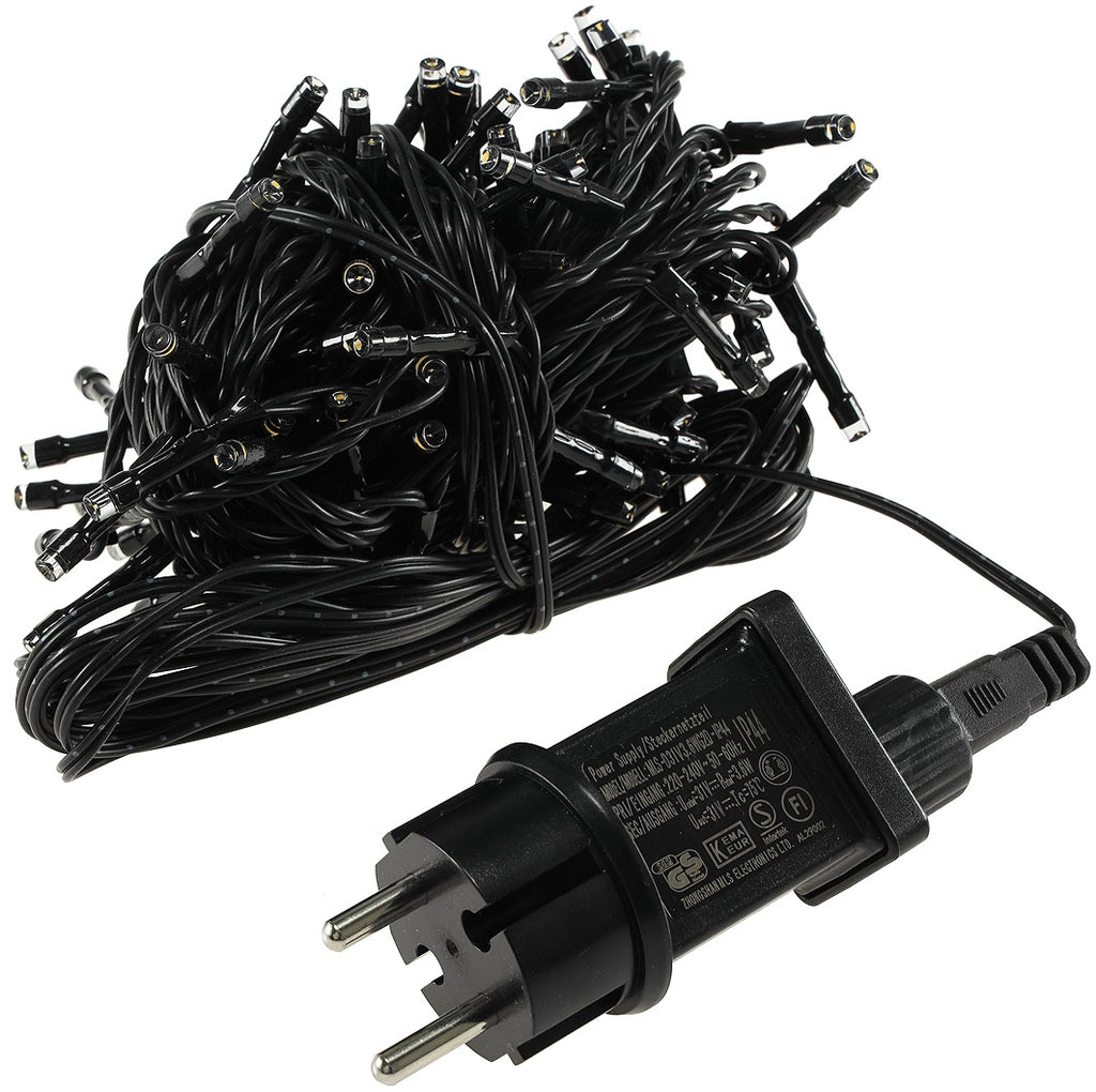 LED Aussen-Lichterkette "CT-ALK100" 10m warmweiß, Kabel schwarz, IP44, 100 LEDs
