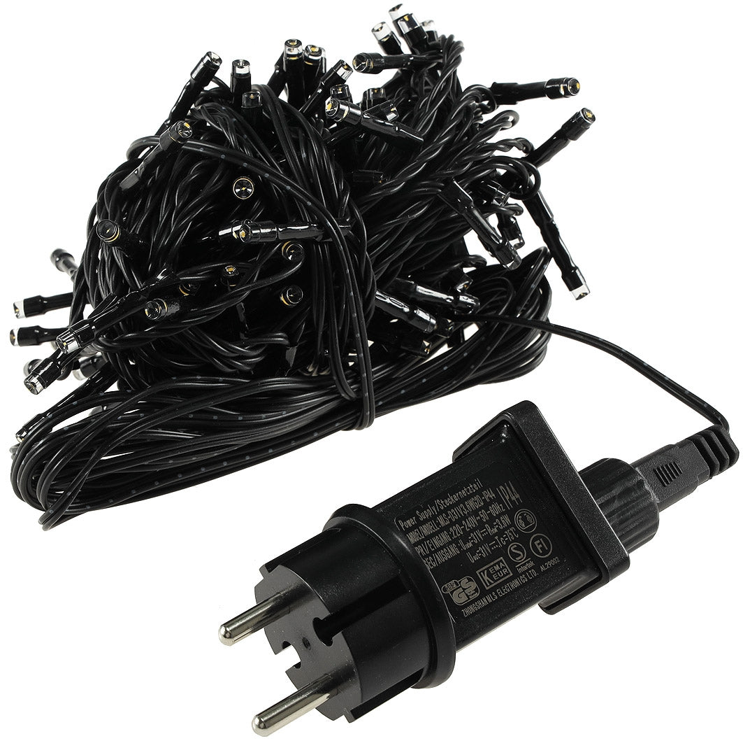 LED Aussen-Lichterkette "CT-ALK100" 10m warmweiß, Kabel schwarz, IP44, 100 LEDs