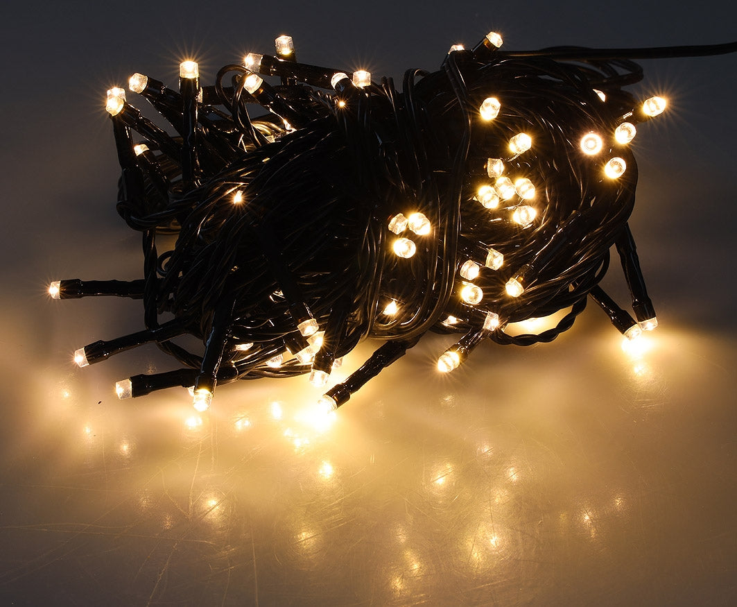 LED Aussen-Lichterkette "CT-ALK100" 10m warmweiß, Kabel schwarz, IP44, 100 LEDs