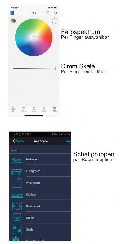 Controller für RGB LED-Stripes incl. IR-Fernbedienung + App-Steuerung