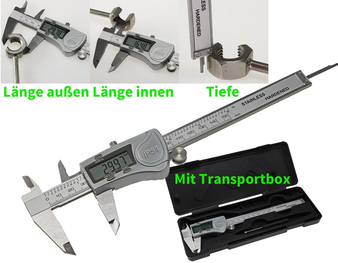 digitaler Messschieber 150mm "DS150 Pro" LCD-Anzeige, IP54 Wasser-/Öl-/Staubabw.
