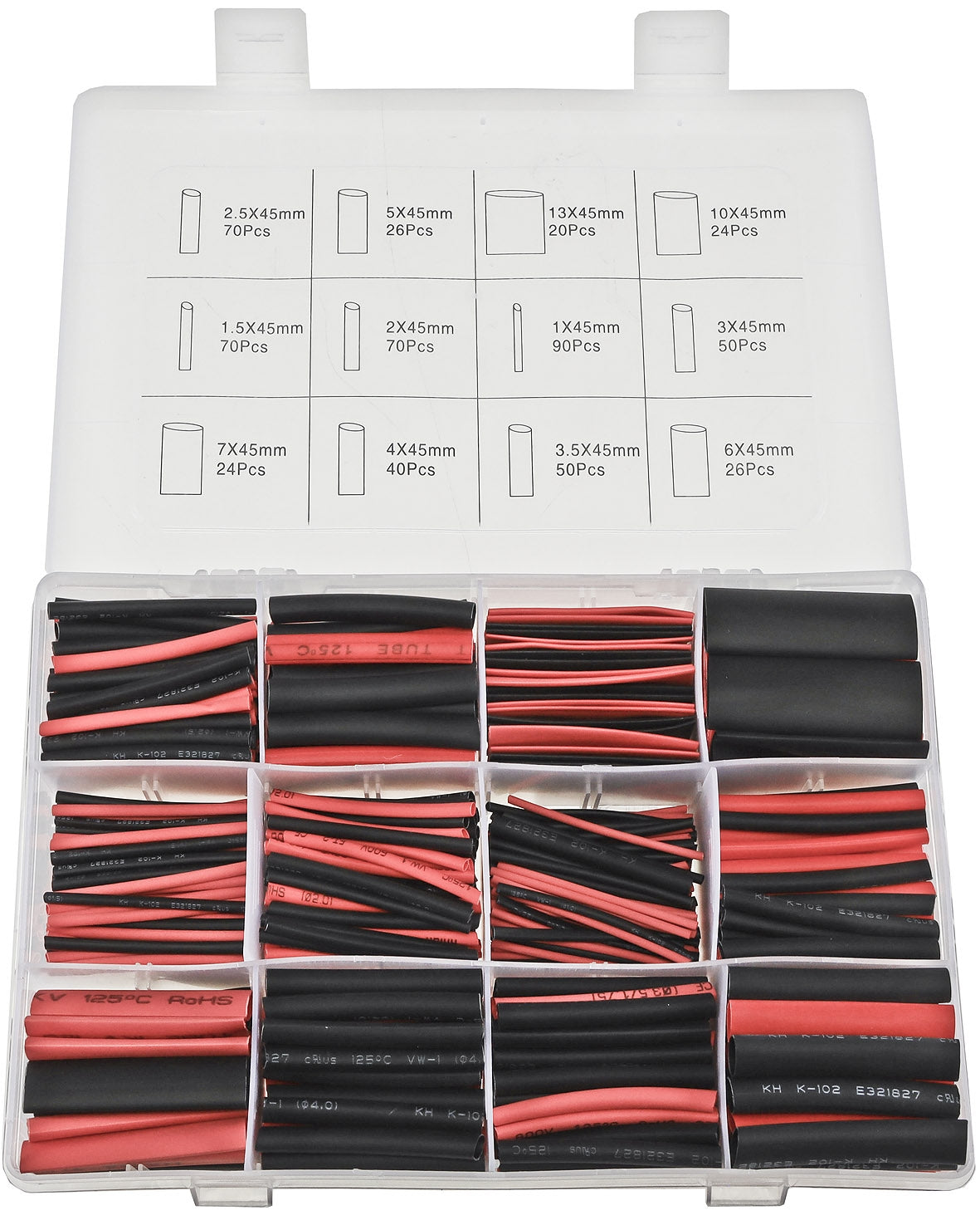 Schrumpfschlauch-Sortiment, 560-teilig in Plastikbox, Ratio 2:1, schwarz + rot