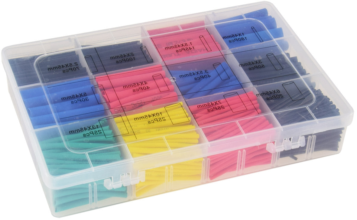 Schrumpfschlauch-Sortiment, 750-teilig in Plastikbox, Ratio 2:1, bunt