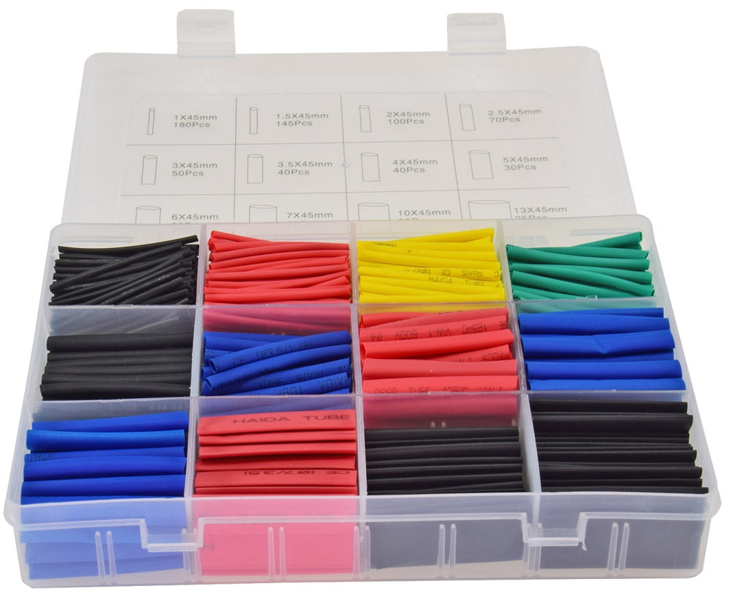 Schrumpfschlauch-Sortiment, 750-teilig in Plastikbox, Ratio 2:1, bunt
