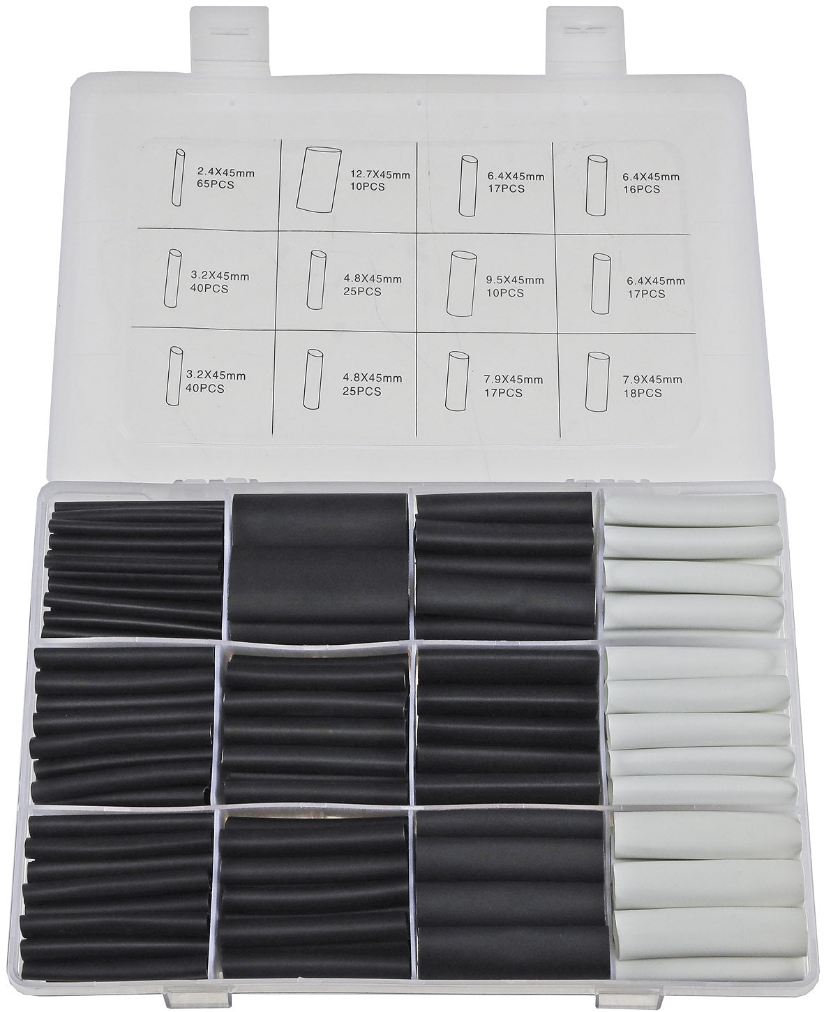 Schrumpfschlauch-Sortiment, 300-teilig Plastikbox, klebend, Ratio 3:1, schw+wei