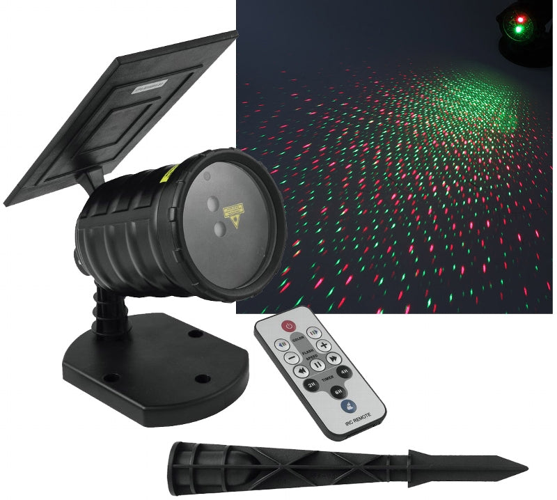 Wetterfester Gartenlaser SOLAR(rot/grün) Erdspieß, Standfuß und Wandhalterung