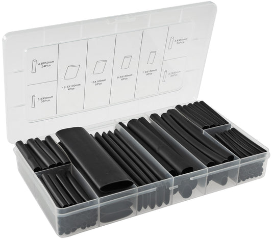 Schrumpfschlauch-Sortiment, 142-teilig Plastikbox, klebend, Ratio 3:1, schwarz