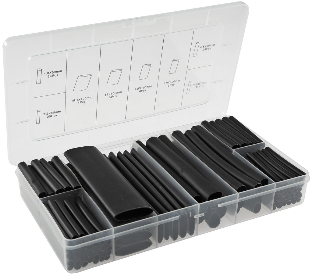 Schrumpfschlauch-Sortiment, 142-teilig Plastikbox, klebend, Ratio 3:1, schwarz
