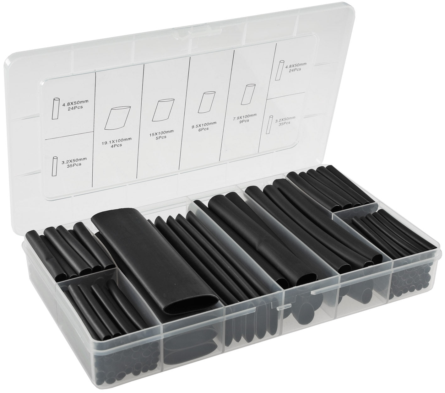 Schrumpfschlauch-Sortiment, 142-teilig Plastikbox, klebend, Ratio 3:1, schwarz
