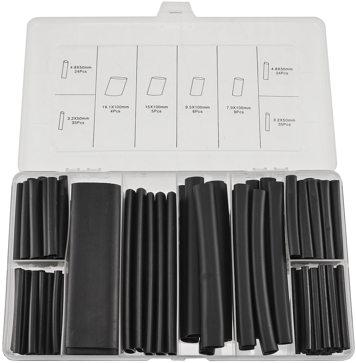 Schrumpfschlauch-Sortiment, 142-teilig Plastikbox, klebend, Ratio 3:1, schwarz