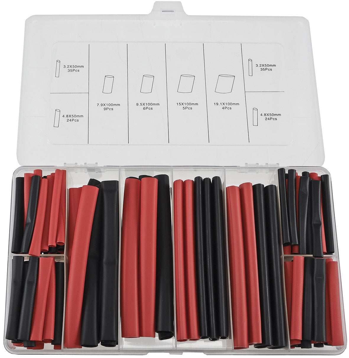 Schrumpfschlauch-Sortiment, 142-teilig Plastikbox, klebend, Ratio 3:1, schw+rot