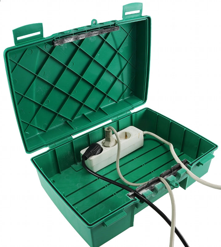 Wetterfeste Garten-Kabelbox, IP55 verschließbar, 35x24x12cm, grün