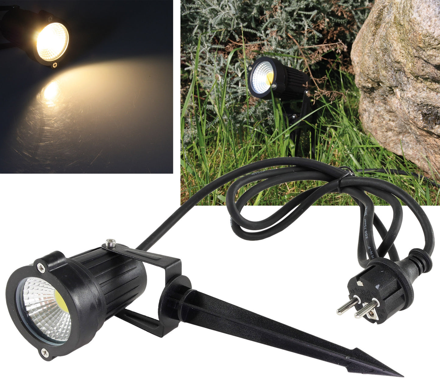 LED Gartenleuchte "CT-GS5" warmweiß 5W, 230V, 1,5m Kabel+Erdspieß, schwarz