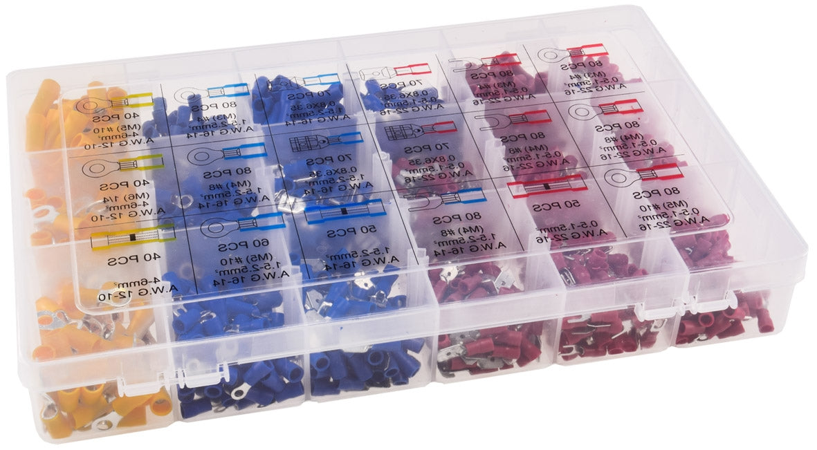 Kabelschuh-Sortiment 1200-teilig in Transportbox, 3 Farben