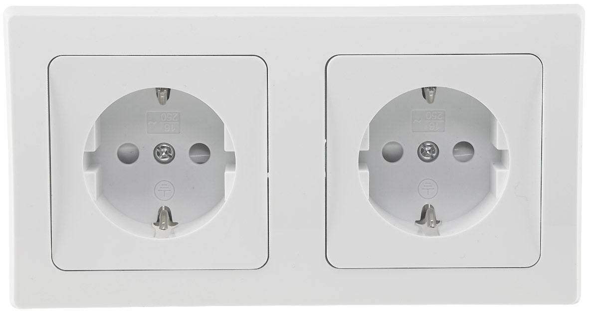 DELPHI Set 2 Steckdo.+ 2-fach Rahmen 250V~/ 16A, Klemmanschluss, weiß