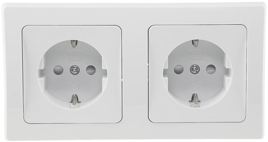 DELPHI Set 2 Steckdo.+ 2-fach Rahmen 250V~/ 16A, Klemmanschluss, weiß