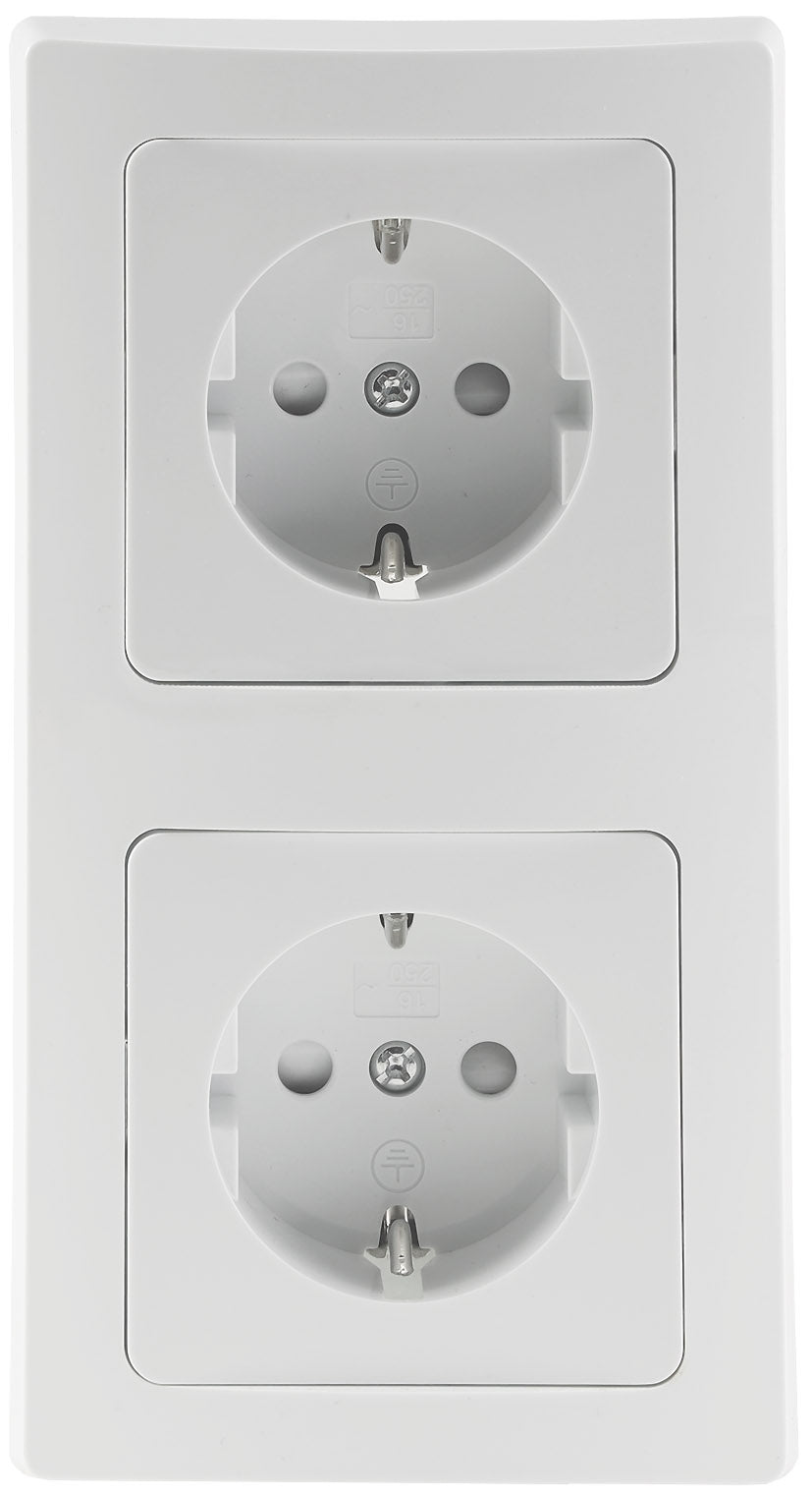 DELPHI Set 2 Steckdo.+ 2-fach Rahmen 250V~/ 16A, Klemmanschluss, weiß