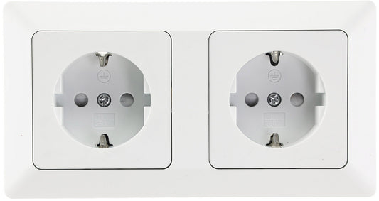 MILOS Set 2 Steckdosen+ 2-fach Rahmen 250V~/ 16A, Klemmanschluss, Matt-weiß