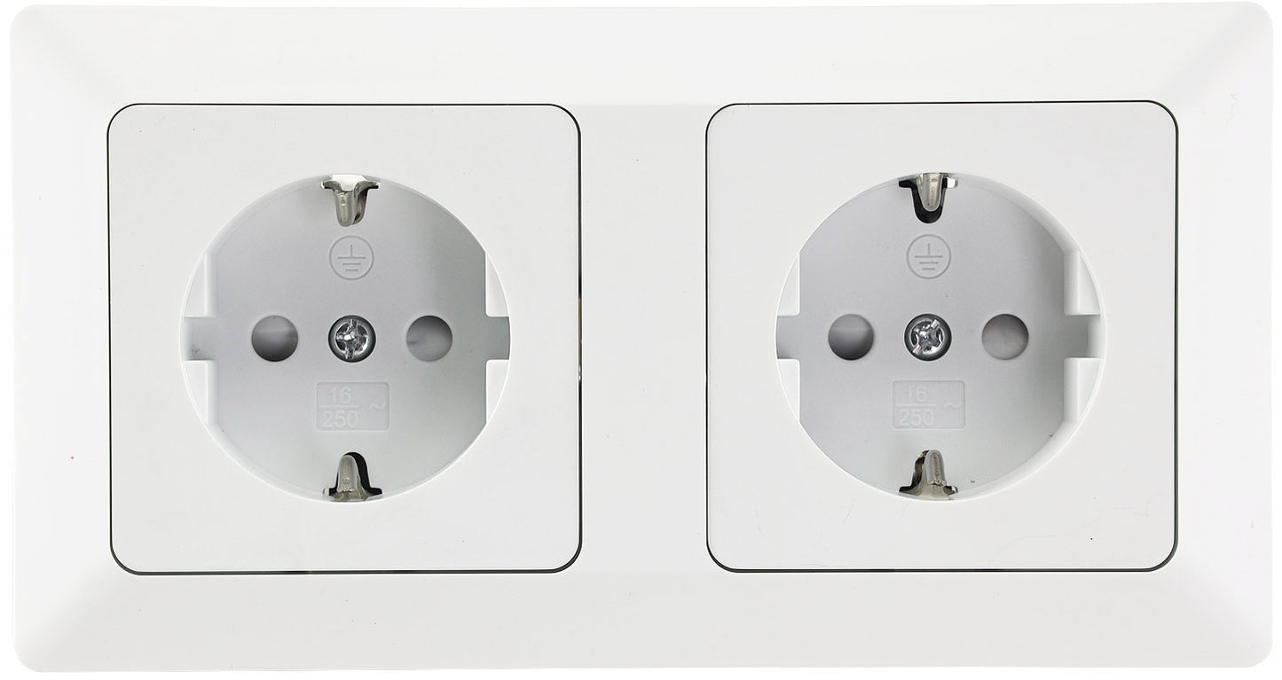 MILOS Set 2 Steckdosen+ 2-fach Rahmen 250V~/ 16A, Klemmanschluss, Matt-weiß