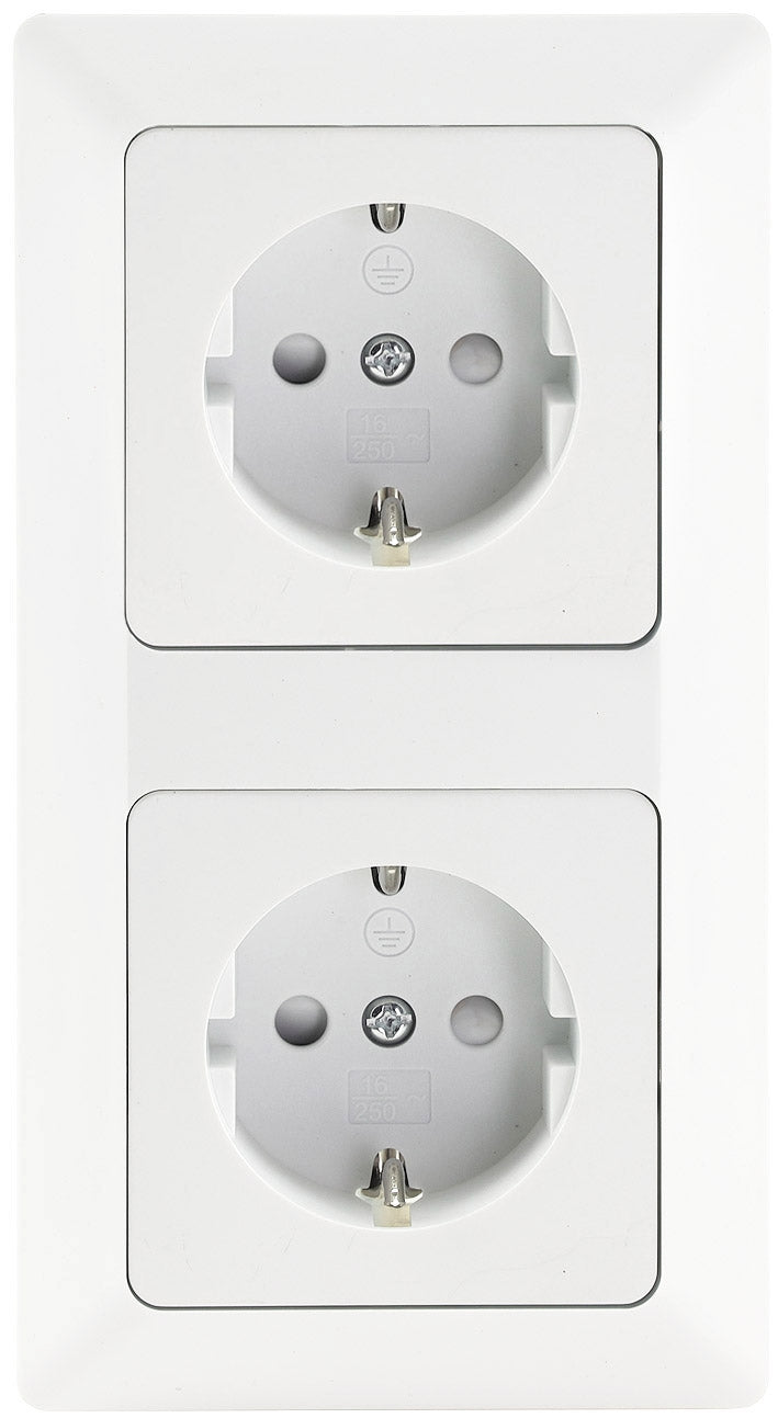 MILOS Set 2 Steckdosen+ 2-fach Rahmen 250V~/ 16A, Klemmanschluss, Matt-weiß